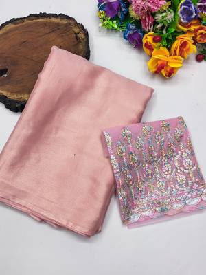 Gajari multicolor sequece embroidery work moss chiffon saree with blouse 1