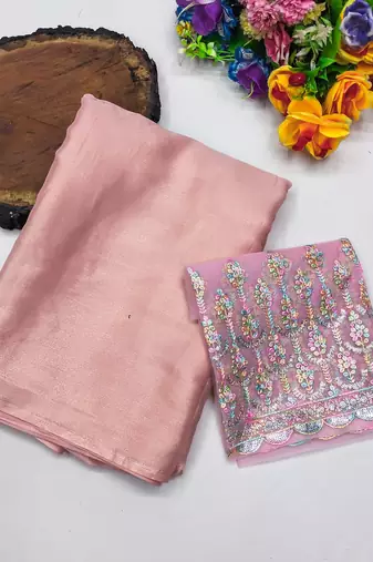 Gajari multicolor sequece embroidery work moss chiffon saree with blouse