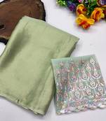 Pista multicolor sequece embroidery work moss chiffon saree with blouse