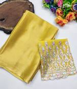 Yellow multicolor sequece embroidery work moss chiffon saree with blouse
