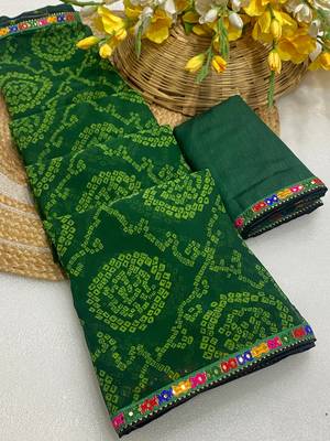 Green mill print & embroidery lace georgette saree with blouse 1