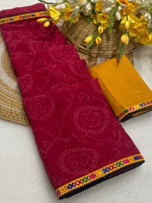 Pink mill print & embroidery lace georgette saree with blouse 1