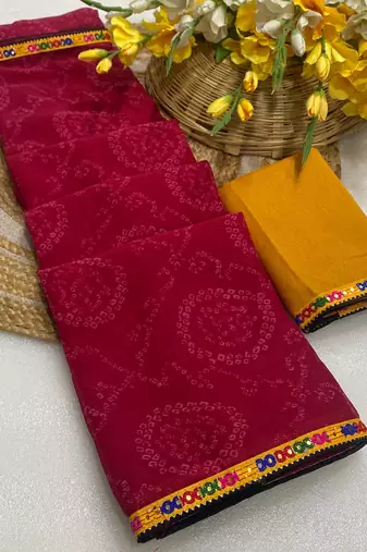 Pink mill print & embroidery lace georgette saree with blouse