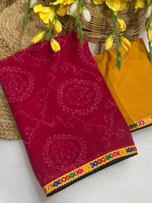 Pink mill print & embroidery lace georgette saree with blouse 2