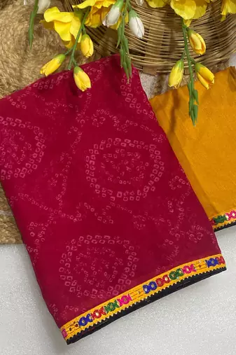 Pink mill print & embroidery lace georgette saree with blouse