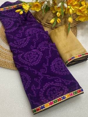 Purple mill print & embroidery lace georgette saree with blouse 1