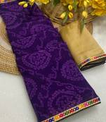Purple mill print & embroidery lace georgette saree with blouse