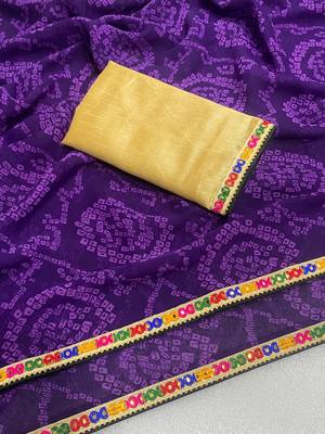 Purple mill print & embroidery lace georgette saree with blouse 2