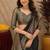 Black art silk blend banarasi jacquard motif work saree with unstitched blouse piece