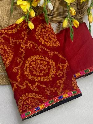 Red mill print & embroidery lace georgette saree with blouse 2