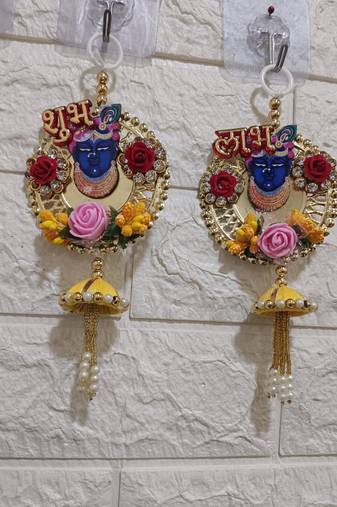 handmade shubh labh shri nath ji door hanging for home entrance decoration (pack of 2)