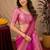 Pink art silk blend banarasi jacquard motif work saree with unstitched blouse piece