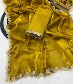 Gold multicolor sequece embroidery work jimmy choo saree with blouse