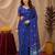 Blue linen jacuard animal motif work saree with unstitched blouse piece