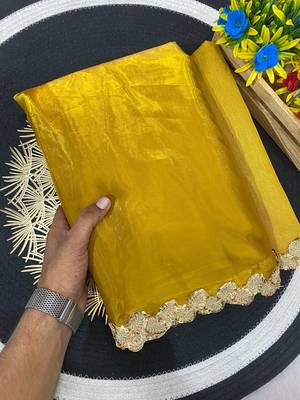 Gold multicolor sequece embroidery work jimmy choo saree with blouse 3