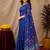 Blue linen jacuard animal motif work saree with unstitched blouse piece