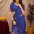 Blue linen jacuard animal motif work saree with unstitched blouse piece