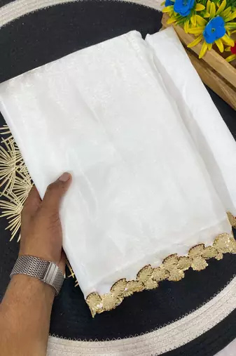 White multicolor sequece embroidery work jimmy choo saree with blouse
