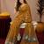 Mustard linen jacuard animal motif work saree with unstitched blouse piece