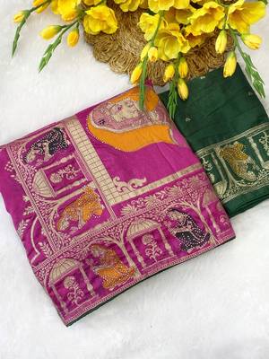 Pink tapela dying dola silk blend saree with blouse 1