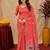 Peach linen jacuard animal motif work saree with unstitched blouse piece