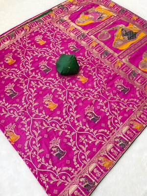 Pink tapela dying dola silk blend saree with blouse 3