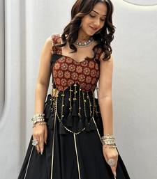 Black Heavy Hand latkan & Ajrak print Cotton Navratri Lahenga Choli Set