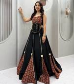 Black Heavy Hand latkan & Ajrak print Cotton Navratri Lahenga Choli Set