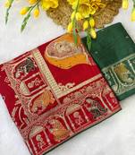 Red tapela dying dola silk blend saree with blouse