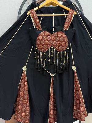 Black Heavy Hand latkan & Ajrak print Cotton Navratri Lahenga Choli Set 4