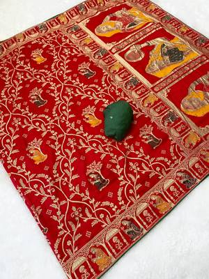 Red tapela dying dola silk blend saree with blouse 3
