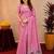 Pink linen jacuard animal motif work saree with unstitched blouse piece