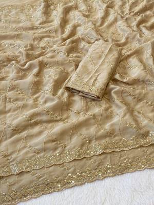 Chikoo multicolor sequece embroidery work rangoli saree with blouse 2