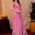 Pink linen jacuard animal motif work saree with unstitched blouse piece