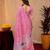 Pink linen jacuard animal motif work saree with unstitched blouse piece