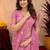 Pink linen jacuard animal motif work saree with unstitched blouse piece