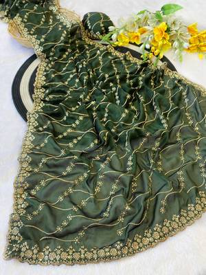 Green multicolor sequece embroidery work rangoli saree with blouse 1