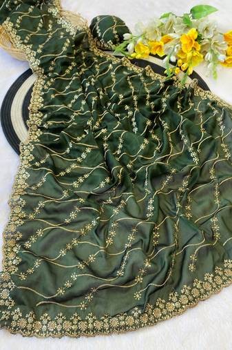 Green multicolor sequece embroidery work rangoli saree with blouse