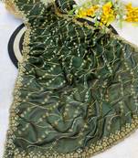 Green multicolor sequece embroidery work rangoli saree with blouse