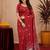 Red linen jacuard animal motif work saree with unstitched blouse piece