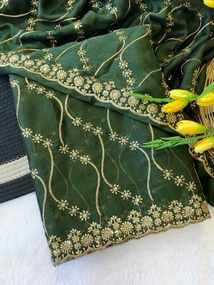 Green multicolor sequece embroidery work rangoli saree with blouse 2