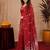 Red linen jacuard animal motif work saree with unstitched blouse piece