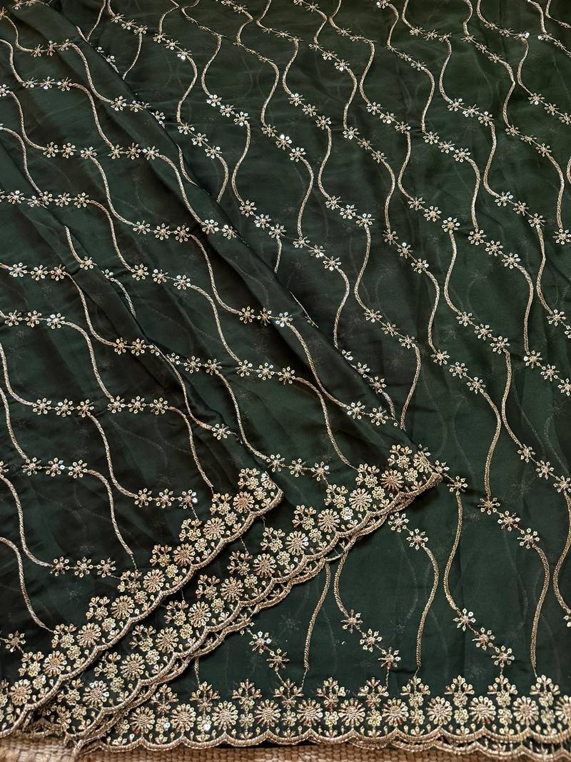 Green multicolor sequece embroidery work rangoli saree with blouse