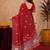 Red linen jacuard animal motif work saree with unstitched blouse piece