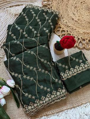 Green multicolor sequece embroidery work rangoli saree with blouse 4