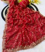 Red multicolor sequece embroidery work rangoli saree with blouse