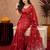 Red linen jacuard animal motif work saree with unstitched blouse piece