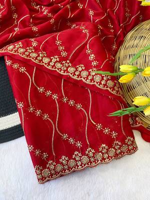 Red multicolor sequece embroidery work rangoli saree with blouse 2