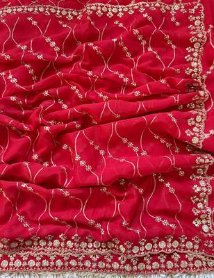 Red multicolor sequece embroidery work rangoli saree with blouse 3