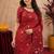 Red linen jacuard animal motif work saree with unstitched blouse piece